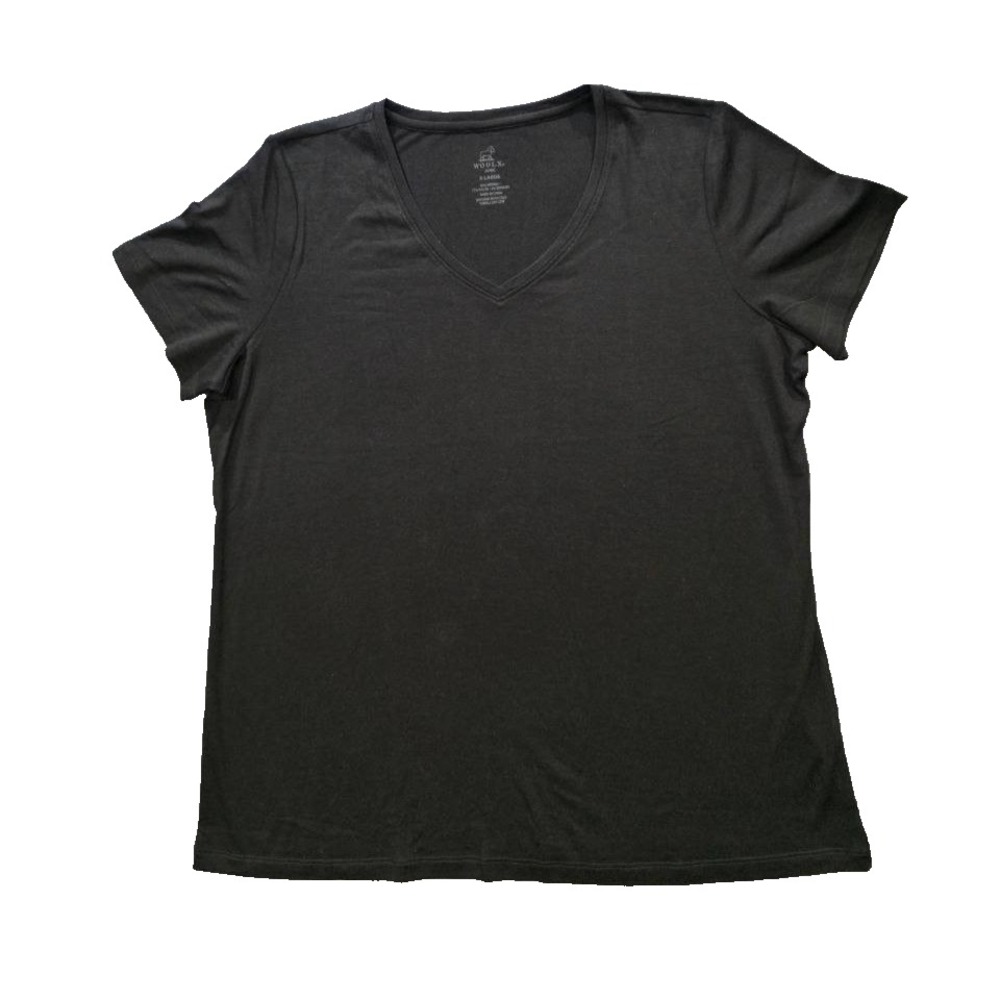 Woolx Black Women's top Merino Wool V-Neck T-shirt XL A011534